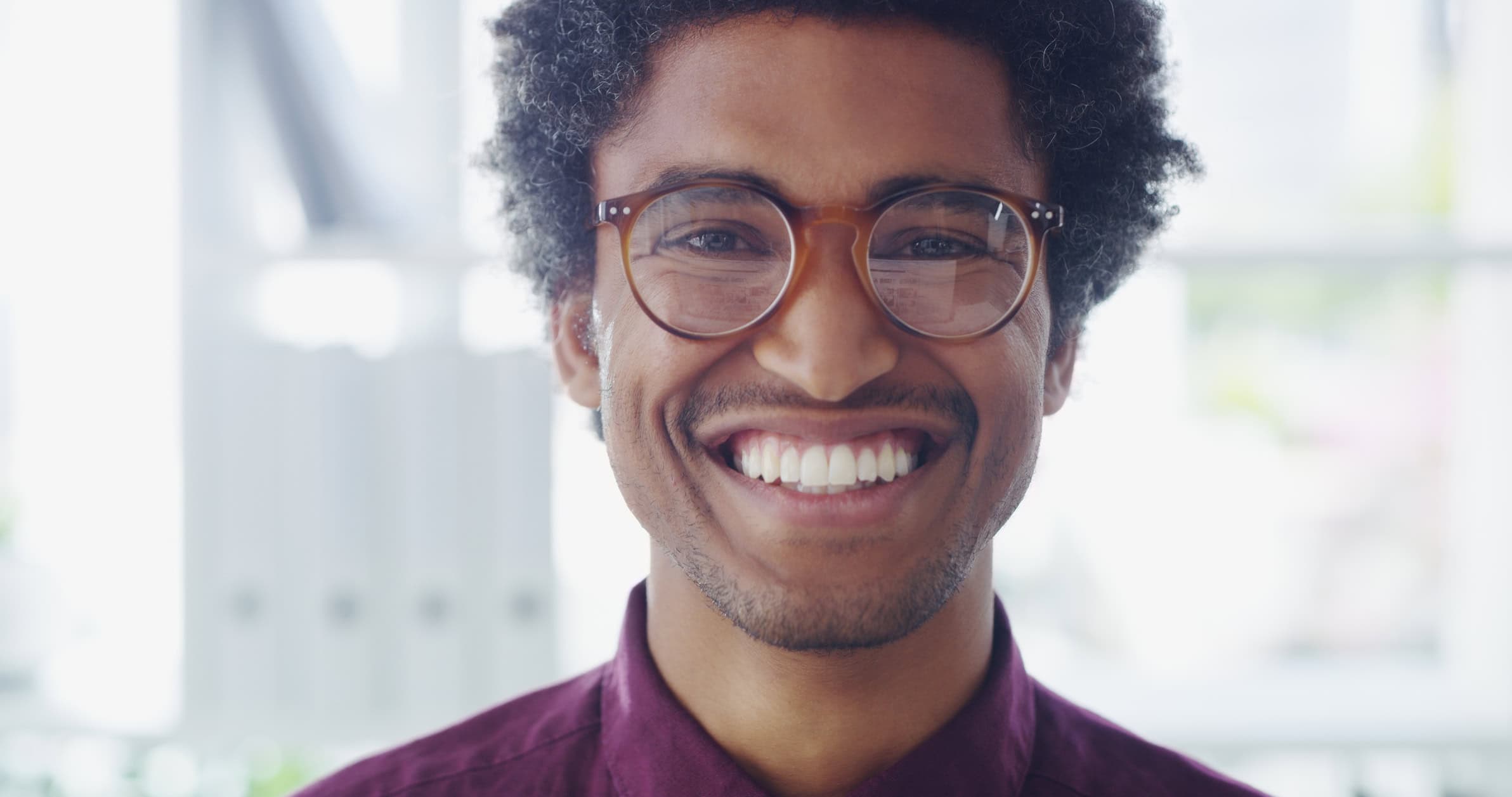 Happy employee consultant young man glasses